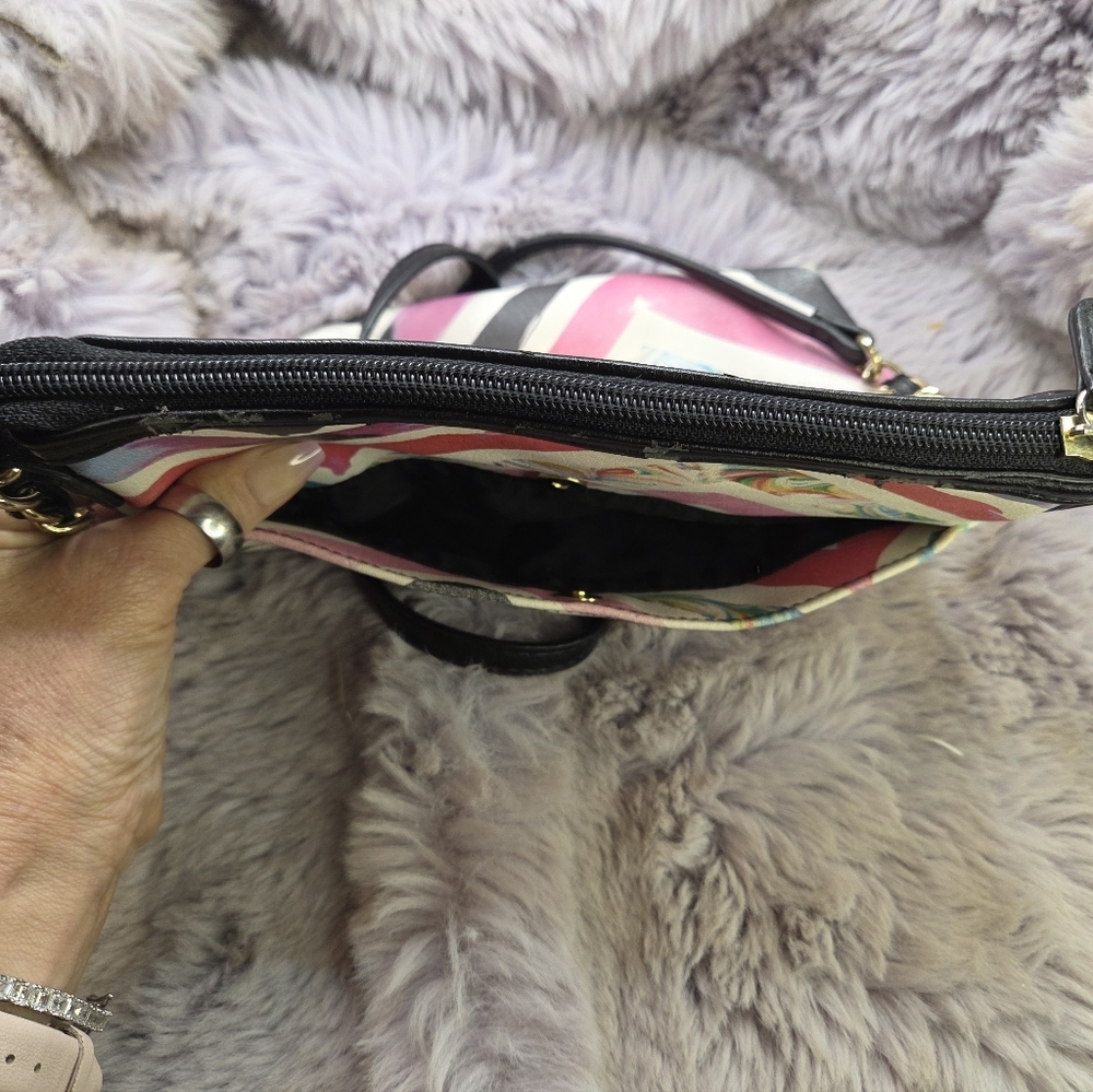 Nicole Miller Pink Black Chevron Crossbody Bag - Picture 8 of 13